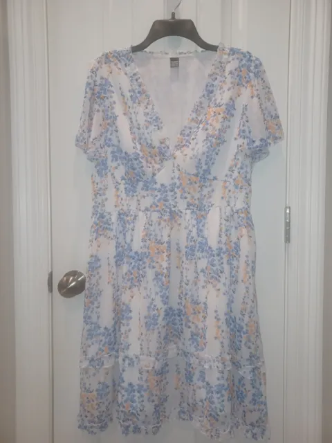 Woman's Leasty Curve White/Blue Floral Dress Size XL / 12