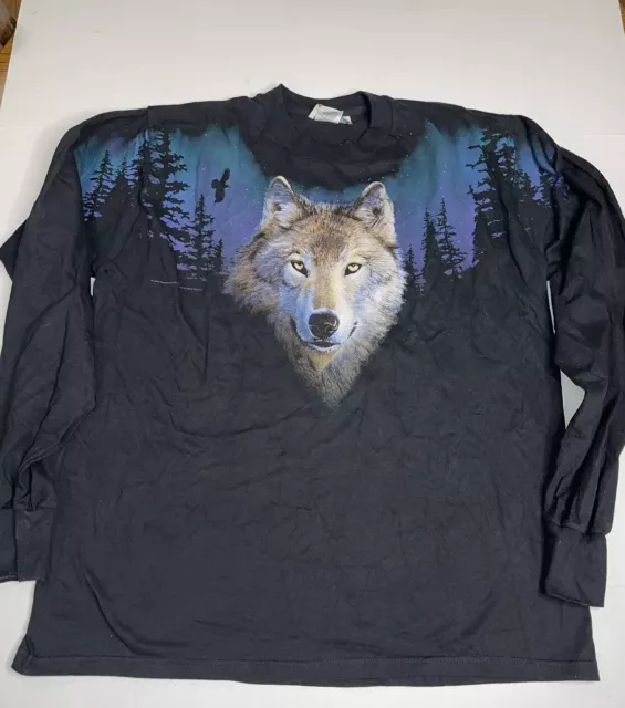 National Wildlife Federation T Shirt Wolf Black Men’s XXL Long Sleeve Fruit Of L