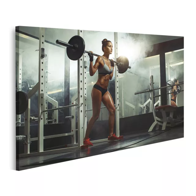 Bild auf Leinwand Frau hebt Hantel Gewicht Fitnessstudio Wandbild Poster Kunstdr