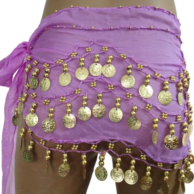 Hot Belly Dance Gold Coin 3 Rows Belt Hip Scarf Skirt Wrap Chain Dancing Costume