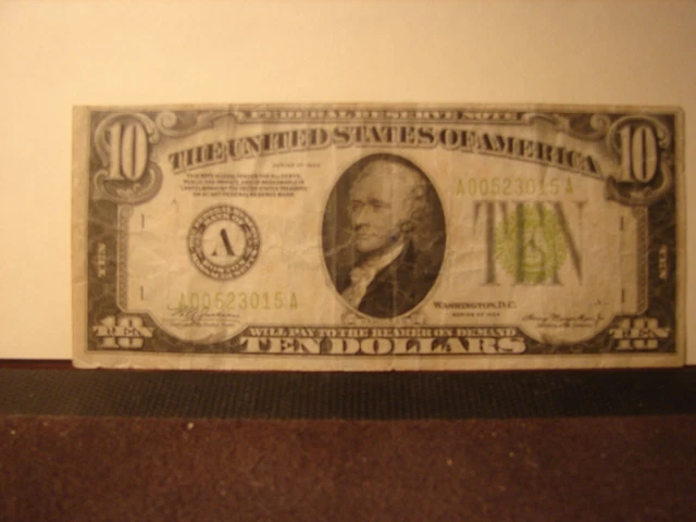 1934 $10 Federal Reserve Note LIME GREEN SEAL & SERIAL #   🌟VERY NICE🌟