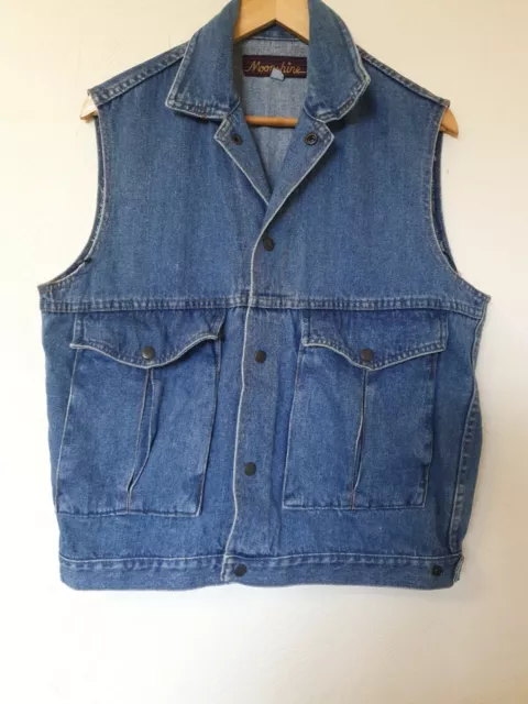 Vintage Moonshine Denim Gillet Jacket Top Size L Biker Motorcycle