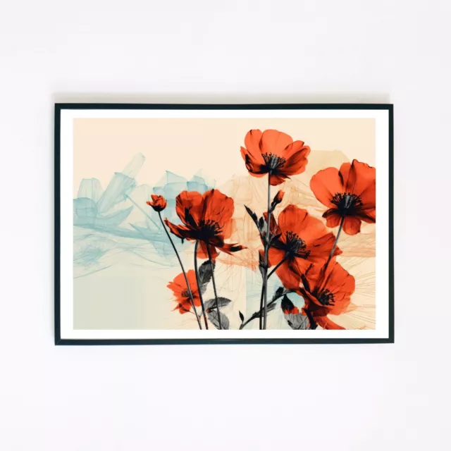 Mohnblumen abstrakte Blumen botanische Illustration 7x5 Retro Dekor Wandkunst Druck