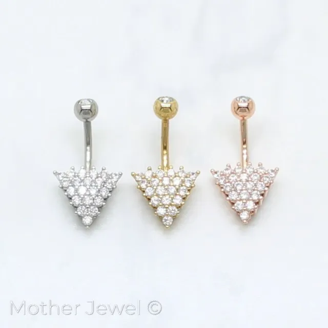 Triangle Simulated Diamond Dangle Belly Navel Silver Yellow Rose Gold Ip Ring