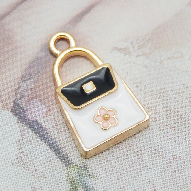 20 Stück Luxus Emaille Metall Gold Handtasche Schmuck Anhänger Charm 21x12mm