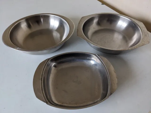 3 X Stainless Steel Oblong Trays With Handles