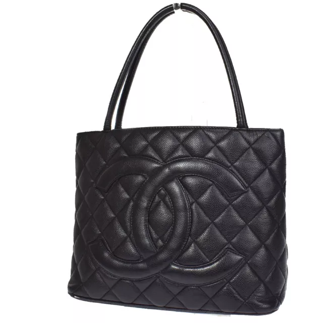 CHANEL CC Matelasse Chain Shoulder Bag Caviar Skin Leather Black GHW  316RH059