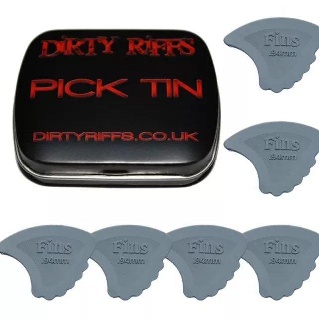 6 x Dunlop Nylon Fins Guitar Picks / Plectrums - 0.94mm In A Handy Pick Tin