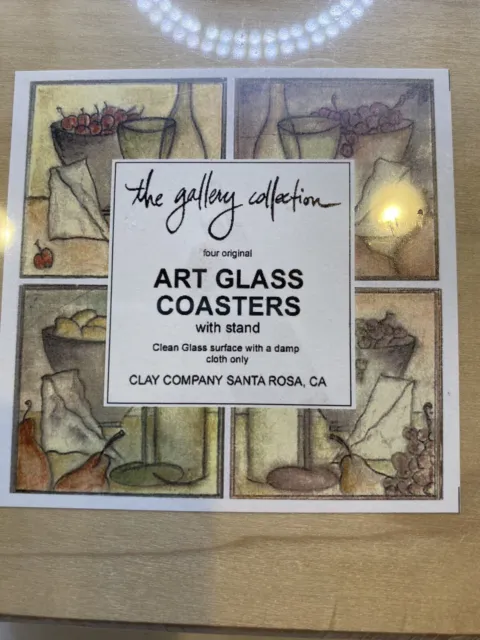 NIB The Gallery Collection Art Glass Coasters with stand