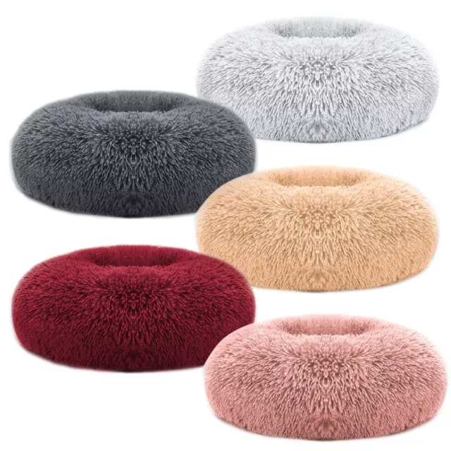 Pet Dog Cat Bed Fluffy Soft Warm Donut Plush Calming Bed Sleeping Kennel Nest