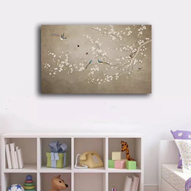 Framed Canvas Prints Stretched Plum Flower Birds Wall Art Home Decor Painting