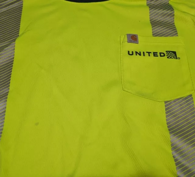 CARHARTT FORCE UNITED Airlines Shirt Mens XL T High Vis Neon Yellow ...