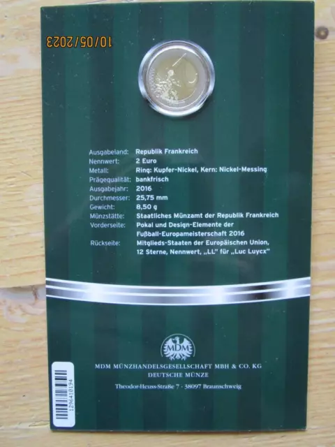 Coincard Frankreich France Francia 2 Euro Gedenkmünze 2016 "Europameisterschaft"