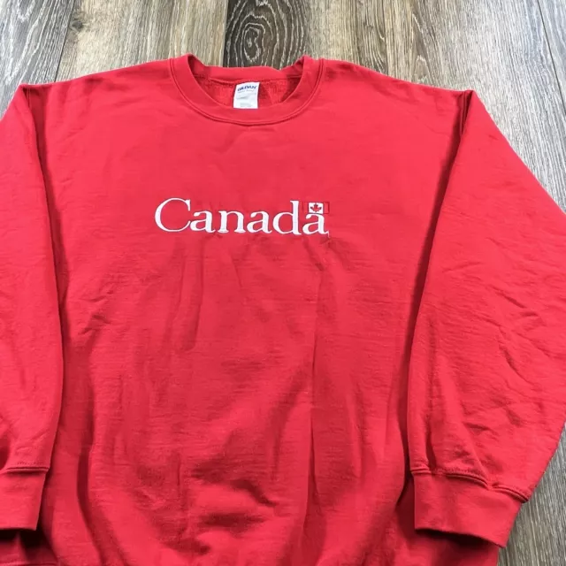Vintage Canada Sweatshirt Mens L Red Maple Leaf Embroidered Spellout Y2K Sweater