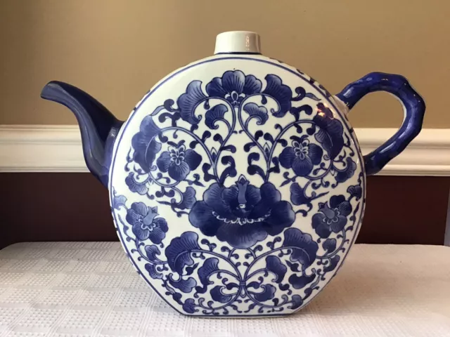 Vintage Antique-Style Chinese Porcelain Teapot Or Ewer, XL 11 X 16” & 6lbs