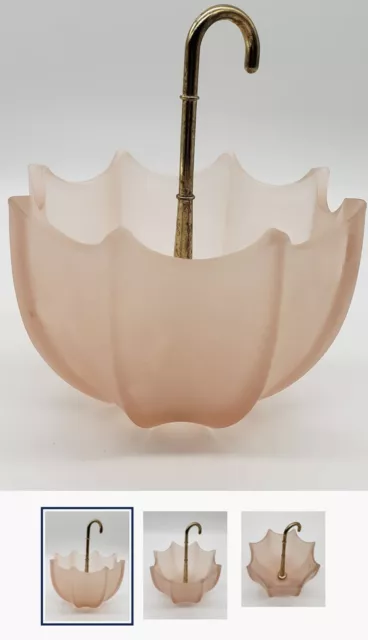 Vintage 1950’s Fenton Frosted Glass Umbrella Trinket Candy Dish Pink Satin Glass