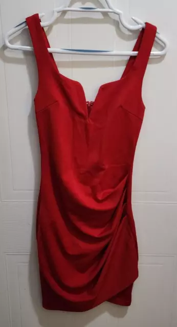 NEW Tiger Mist Women's Sleeveless V Neck Dress Ruched Draped Red Polyester Sz XS