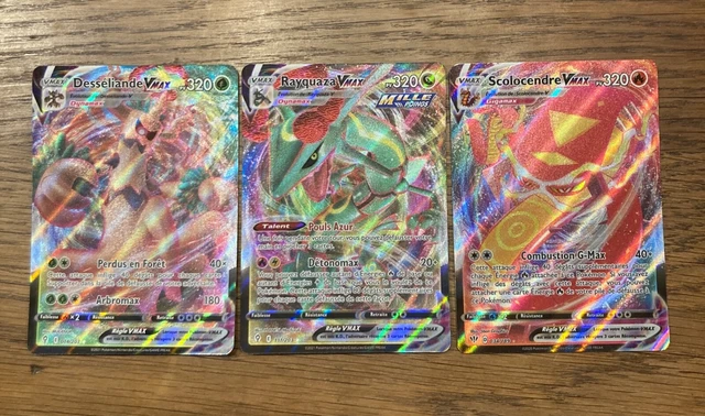 LOT DE 3 Cartes Pokemon VMax Full Art - RAYQUAZA + DESSELIANDE