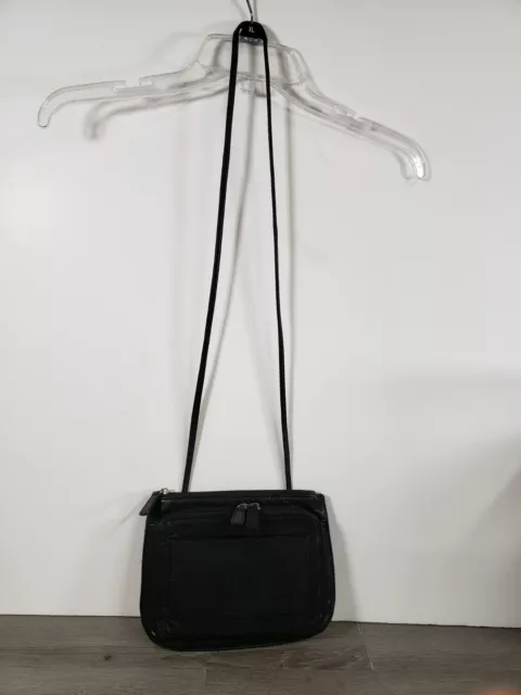 Fossil Crossbody Bag Black Pebbled Leather Organizer Travel ID Sleeve SL3532
