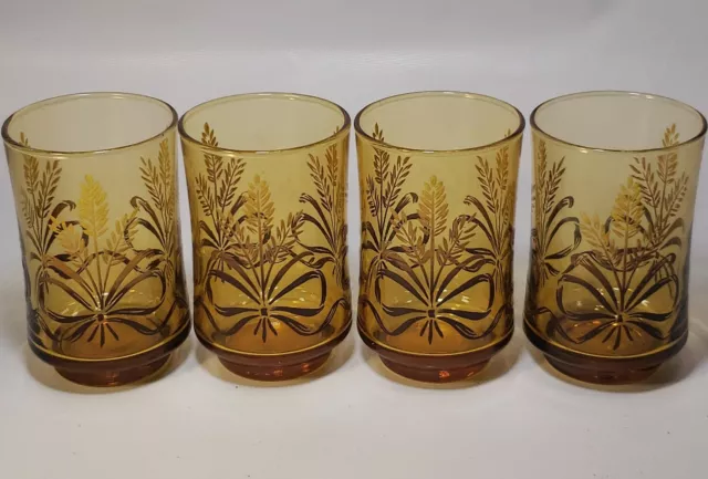 4 Vintage Libbey Amber Wheat Juice Glasses 6 oz. MCM