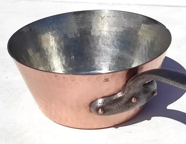 Vintage 8.3in French Copper Saute Pan Made in France Hammered Mint Tin 2mm 3.3lb