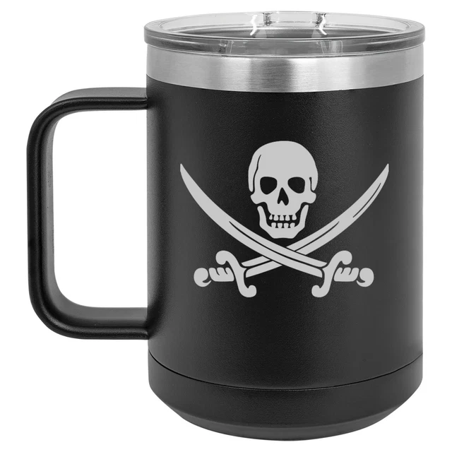 15oz Tumbler Coffee Mug Handle & Lid Travel Cup Vacuum Insulated Pirate