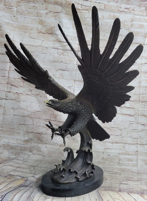 Bronze Sculpture Signed Magnificent Large American Eagle Sculpture Figurine Art