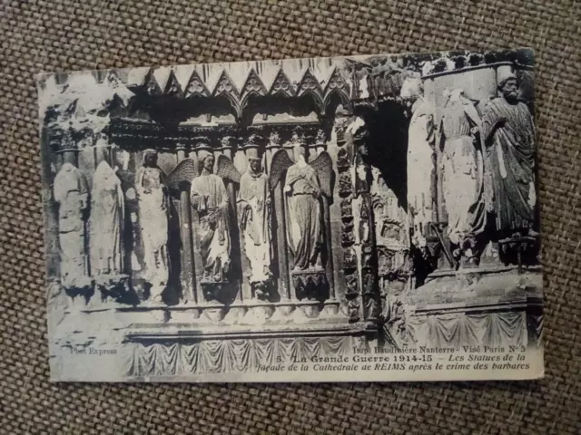 Cpa Statues De La Façade De La Cathédrale De Reims