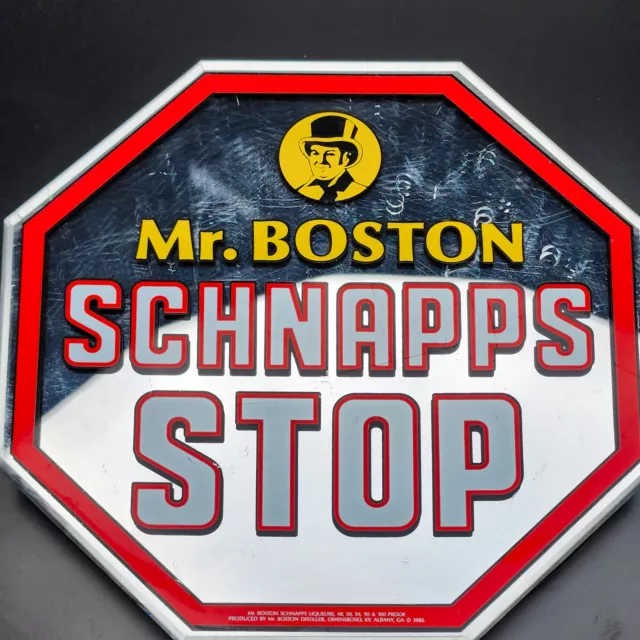 Vintage 1985 Mr. Boston Schnapp's Stop Sign Bar Mirror Decor Collectible 🍸🛑