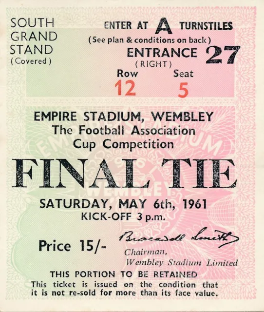 TICKET: FA CUP FINAL 1961 Tottenham v Leicester City