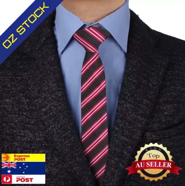 Grey Red Striped Web Presents Mens Fashion Silk Skinny Tie Epoint EAE1020
