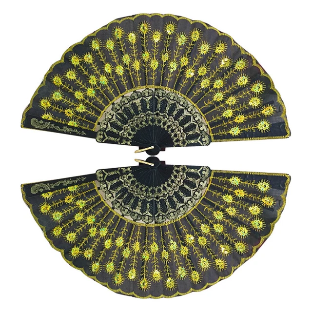 Paillettes alla moda ventilatore di danza fatte a mano ventilatori per spettacolo teatrale di performance
