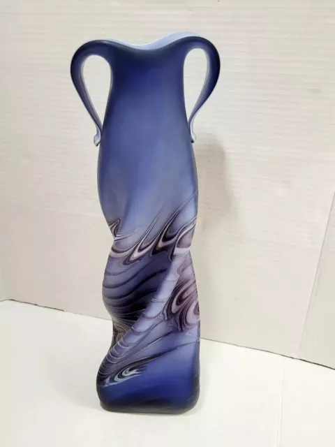 E. Zareh AZERBAIJAN baijan Russian Art Glass Vase Blue Large Vtg 16" Tall