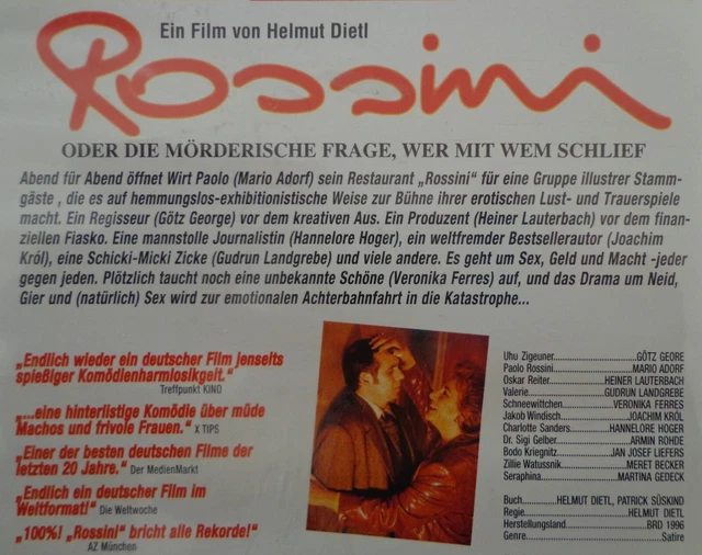 VHS VIDEO Rossini Film von Helmut Dietl Kinoklassiker Mario Adorf Götz EUR 1,00