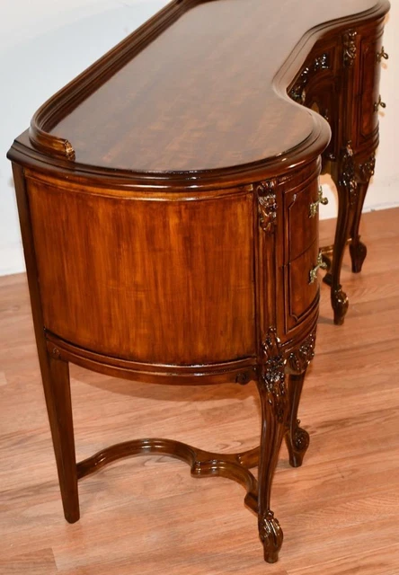 1920 Antique French Louis XV carved Walnut Vanity ladies Desk Mirror & Chair SET 8