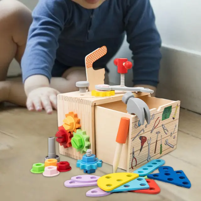 Wooden Toolbox Toy DIY Pretend Play Construction Toy for 2 3 4 5 Years Old