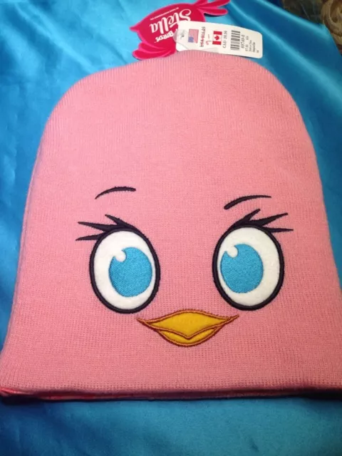 New Claire's Angry Birds Stella Pink Knit Stocking Cap Hat Beanie Reversible