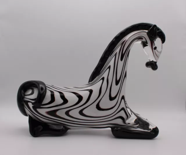 Art Deco Zebra Hand Blown Glass Art Statue Figurine, Heavy 8x6"