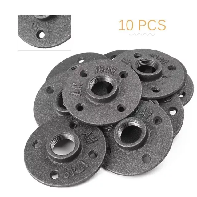 10PCS 3/4'' Malleable Threaded Floor Iron Flange Pipe Fitting Wall Mount 4-Holes