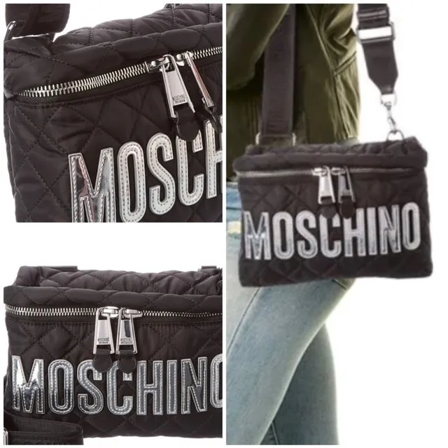 Gorgeous moschino quilted nylon LOGO black crossbody waist bag