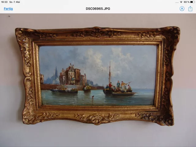 Gemälde, Antik, Ölgemälde, Maritim, M. Maous, 19. Jhrd. original, Belgien