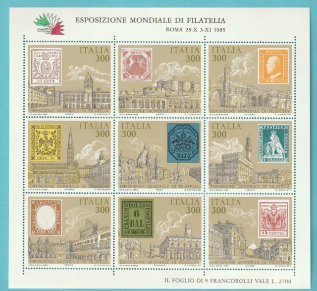 Italien Weltausstellung Philatelie Rom 1985 Block Kleinbogen **