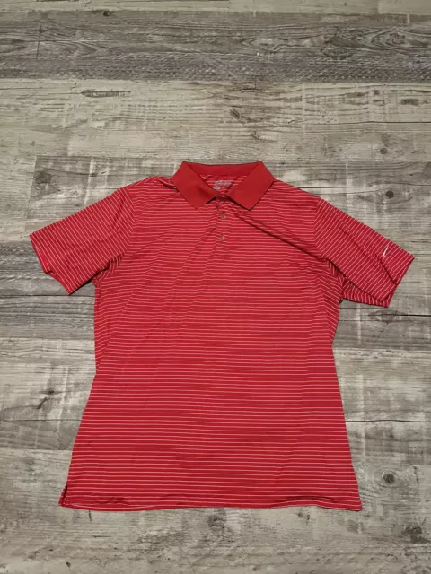 Mens Red Nike Golf Dri Fit Striped Polo Sz L