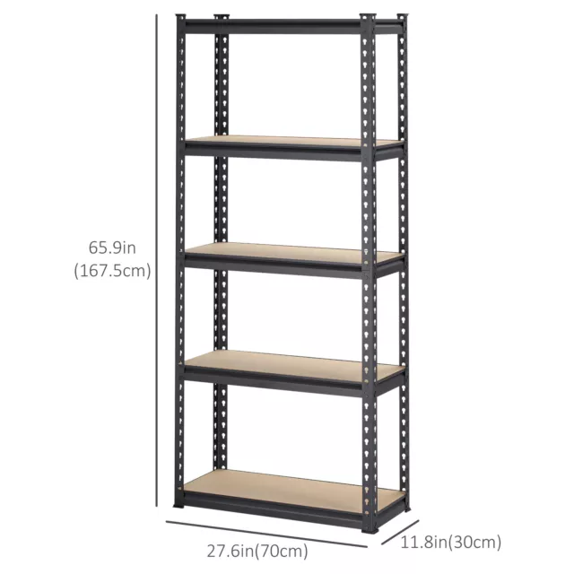 5-Tier Industrial Adjustable Steel Storage Shelf for Garage Black and Brown 2