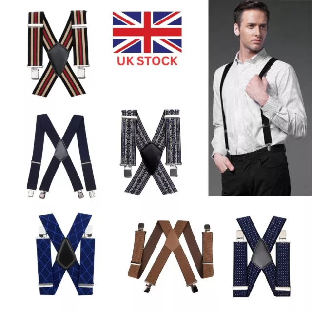 50mm Adjustable Unisex Men Boy Braces Elastic Suspenders Trouser Clip Heavy Duty