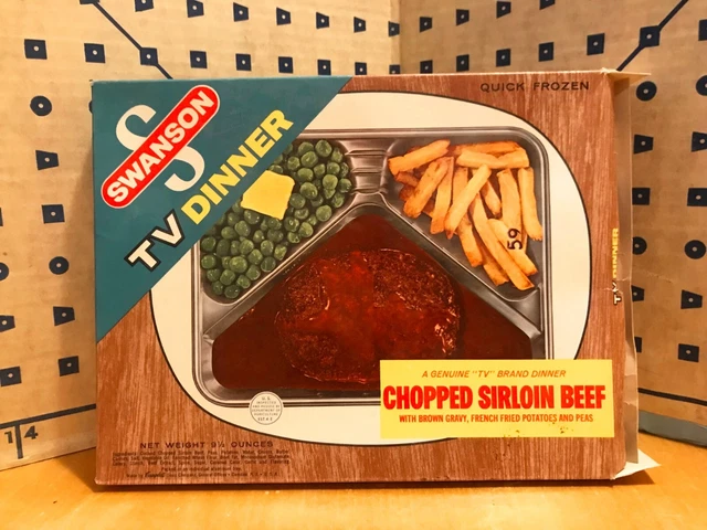 SWANSON TV DINNER box with Tray, 1960s vintage frozen food, Chopped Sirloin Beef