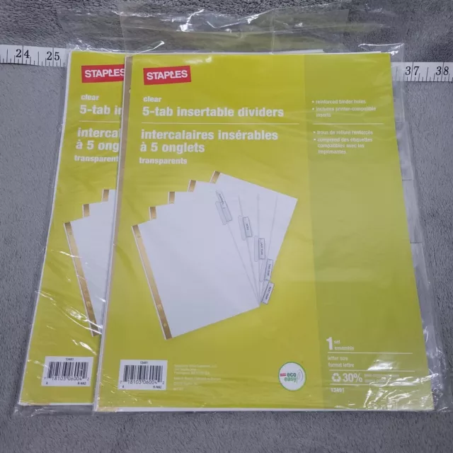 NEW Lot of 2 Staples 5 Tab Set Insertable Dividers Letter Size 10 Singles 13491
