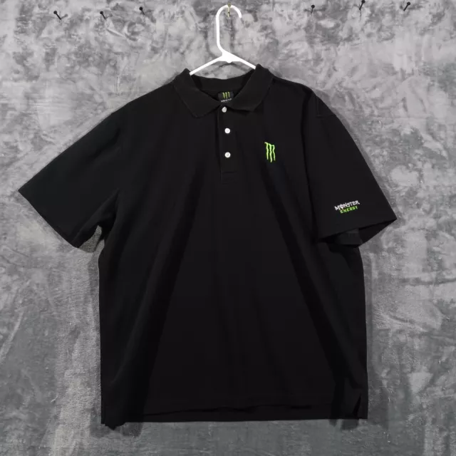 Monster Energy Drink Polo Shirt Mens Xl Black Embroidered Short Sleeve