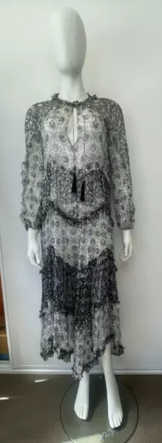 ZIMMERMANN SILK PRINT FLORAL DRESS SIZE 0 or AU 8 or US 4 | WOMENS | BLACK