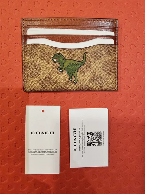 COACH CARD CASE In Signature Canvas With Rexy Print ( Tan/ Rust) CF067 ...